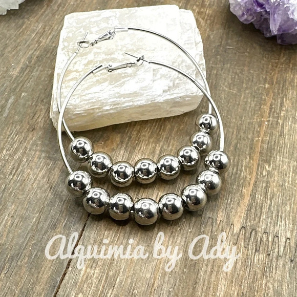 Silver multi charms chunky hoops earrings maximalist - Picture 1 of 1